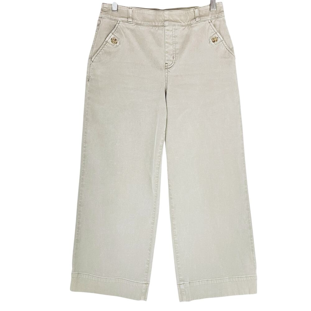 SPANX Stretch Twill Pull-On Cropped Wide-Leg Pant in Light Sage Green Size M